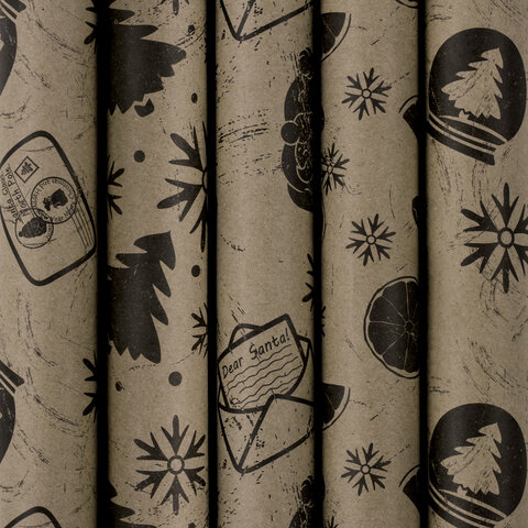 превью Бумага упаковочная новогодняя 70×100 см ЗОЛОТАЯ СКАЗКА «Kraft Collection»5 дизайнов80 г/м2591585