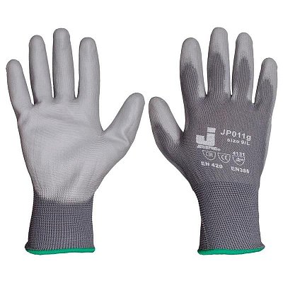 Перчатки рабочие Jeta Safety JP011g нейлоновые с полиуретаном (размер 7, S, 4 нити, 13 класс, 12 пар в упаковке)