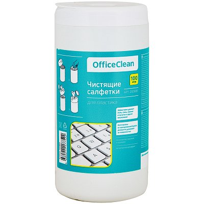 Салфетки чистящие влажные OfficeClean, для пластика, в тубе, 100шт. 