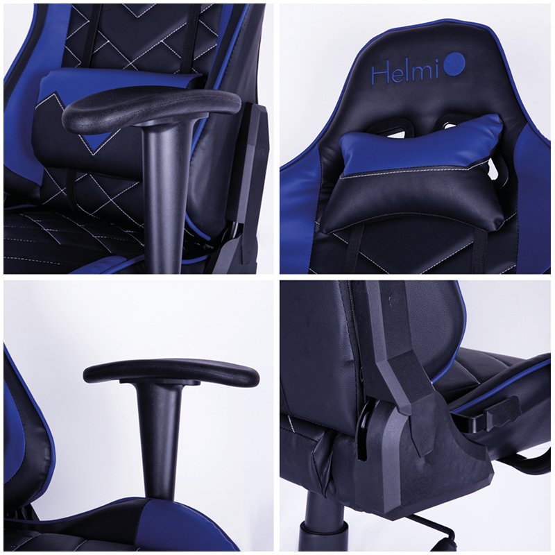 Кресло игровое Helmi HL-G02 «Grand Prix», экокожа, черная/синяя, 2 подушки