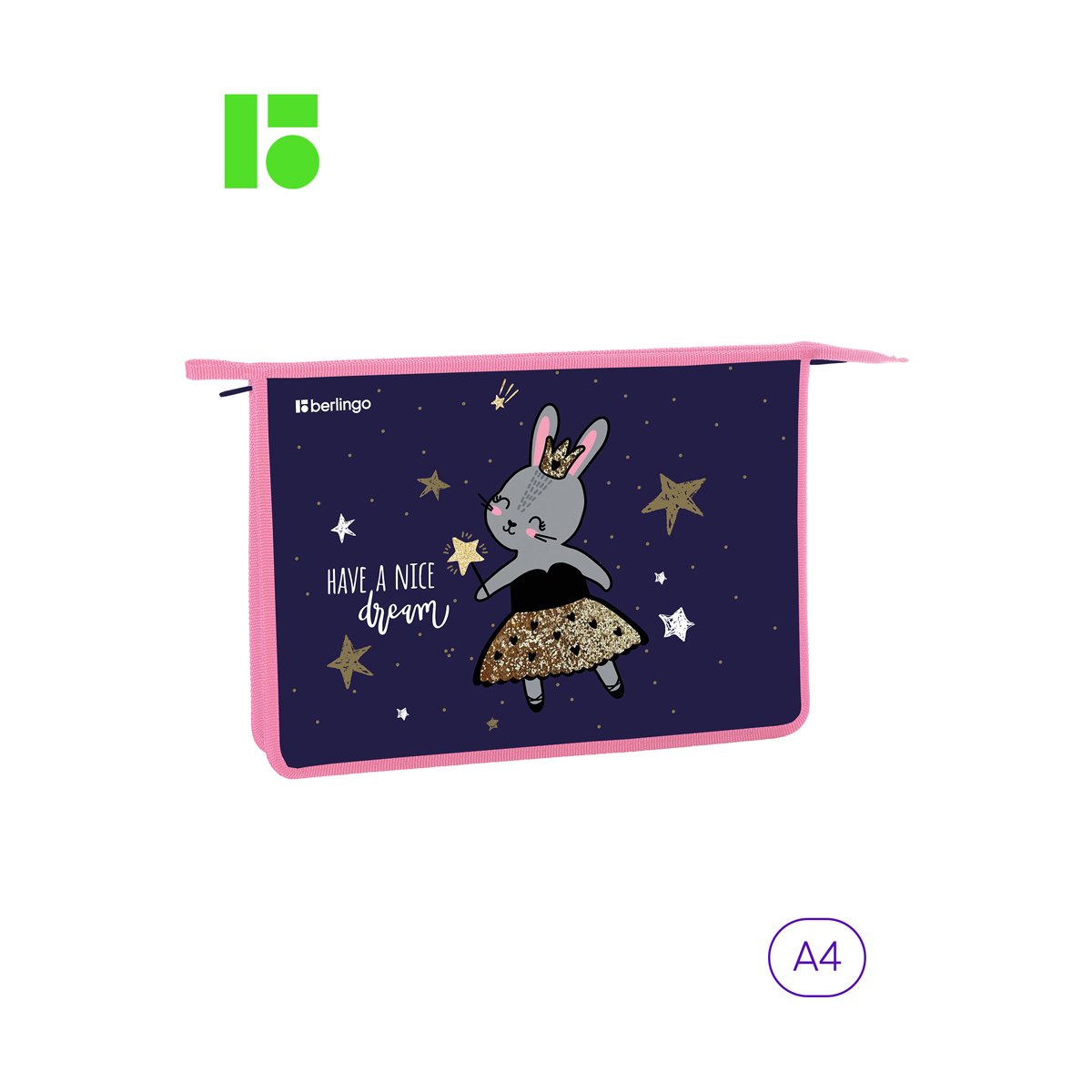 Папка для тетрадей 1 отделение, А4 Berlingo «Bunny dream», 340×245×40мм, пластик, на молнии