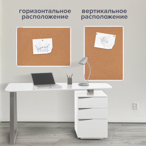 Доска пробковая 70×50 см, ПВХ рамка, ГАРАНТИЯ 10 ЛЕТ, РОССИЯ, BRAUBERG
