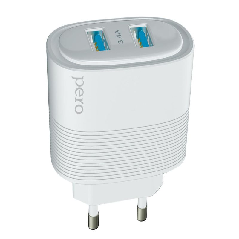 превью Зарядное устройство сетевое PERO TC08 AUTO MAX 2USB 3.4А белый