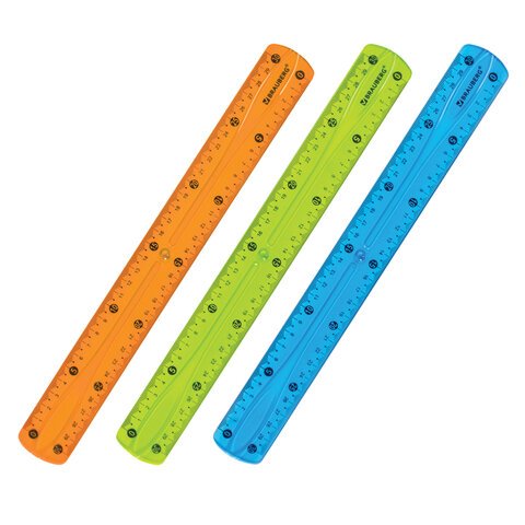 Линейка 30 см гибкая BRAUBERG «FLEX», пластиковая, ассорти, европодвес ...