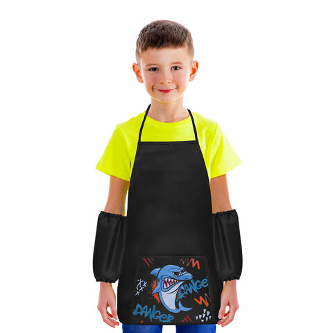 Накидка фартук с нарукавниками для труда ПИФАГОР, 1 карман, 46×54 см, «Angry shark»