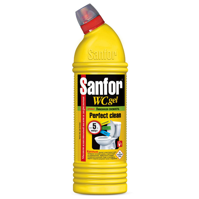 Средство для уборки туалета SANFOR WC gel, 750 г, «Лимонная свежесть»