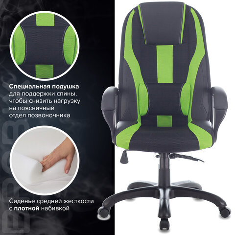 Кресло компьютерное BRABIX PREMIUM «Rapid GM-102», НАГРУЗКА 180 кг, экокожа/ткань, черное/зеленое, 532419