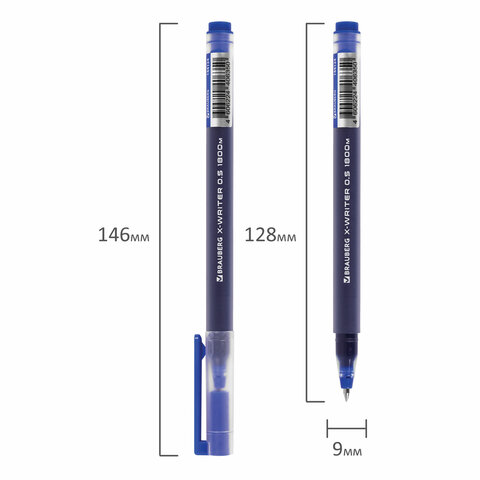 Ручка гелевая BRAUBERG «X-WRITER 1800», УВЕЛИЧЕННАЯ ДЛИНА ПИСЬМА 1 800 м, СИНЯЯ, стандартный узел 0.5 мм