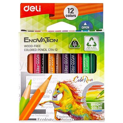 Карандаши цветные Deli Enovation mini 12 цветов трехгранные