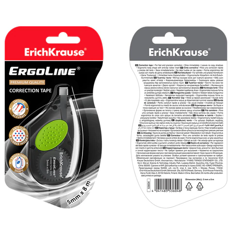 Корректирующая лента ERICH KRAUSE «ErgoLine», с резиновой вставкой, 5 мм х 8 м, серый, 5360