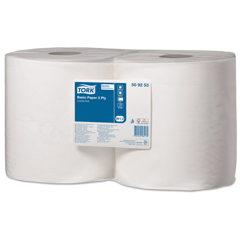 Протирочная бумага в рулонах Tork W1/W2 2-слойная (белая, 2 рулона по 264 метра)
