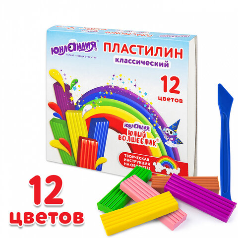 превью Пластилин классический ЮНЛАНДИЯ «ЮНЫЙ ВОЛШЕБНИК»12 цветов240 гсо стеком106506