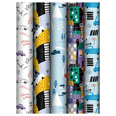 Упаковочная бумага глянц. 70×100см, MESHU «Cars», 80 г/м2, ассорти, 5 дизайнов