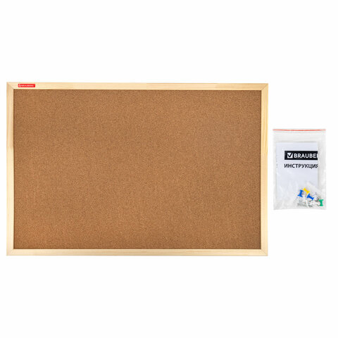 Доска пробковая для объявлений 60×90 см, деревянная рамка, BRAUBERG Wood