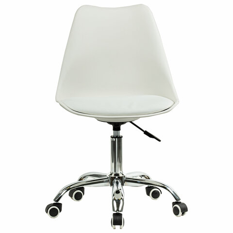 Кресло стул BRABIX «Eames MG-310 CH», хром, пластик белый, экокожа белая