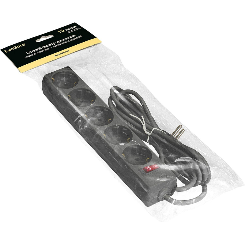Сетевой фильтр ExeGate SP-5-10B 5р/10м, 10А/2.2кВт, черный(EX279181RUS)