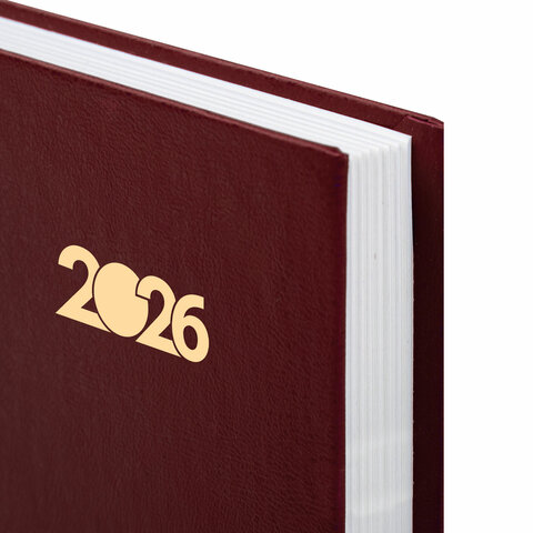 Ежедневник датированный 2026 145×215 мм, А5, STAFF, обложка бумвинил, бордовый