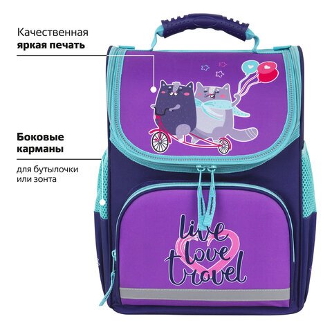 Ранец ПИФАГОР BASIC, 1 отделение, 3 кармана, эргономичная спинка, «Bike cats», 35×28х18 см