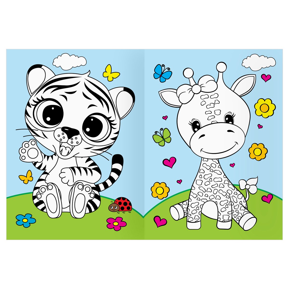 Раскраска А4 ТРИ СОВЫ «Животные в стиле kawaii», 16стр., цветной фон