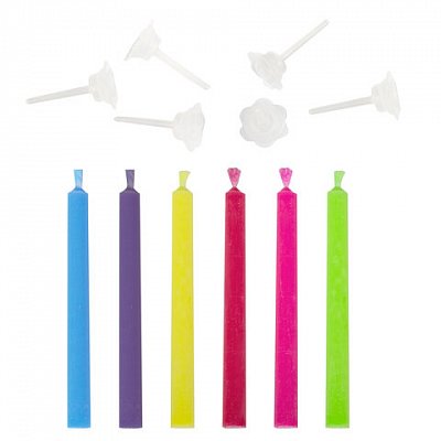 Набор свечей для торта с цветным пламенем 6 шт., 6 см, с держателями, ЗОЛОТАЯ СКАЗКА