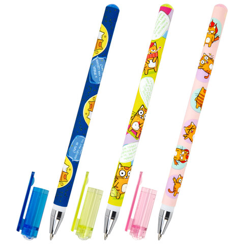Ручка шариковая с принтом FUNSTER (ФАНСТЕР) STICK «КОТ-ЭНТУЗИАСТ», СИНЯЯ, SOFT TOUCH покрытие, узел 0.7 мм, линия 0.35 мм