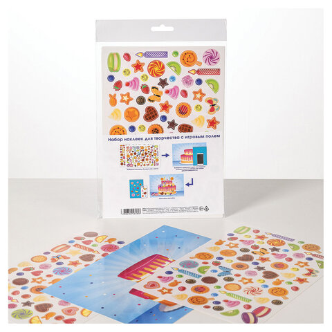 превью Наклейки бумажные с игровым полем НАБОР 2л, 184 наклейки, Сладкое настроение, HTB,2Н5н, ш/к65803