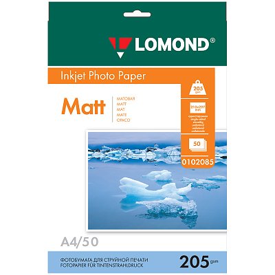 Фотобумага А4 для стр. принтеров Lomond, 205 г/м2 (50л) мат. одн. 