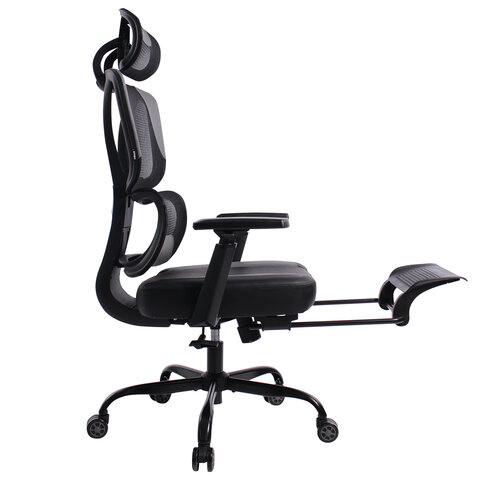 Кресло BRABIX PREMIUM «Venom GM-530», подножка, синхромеханизм, экокожа/сетка, черное/серое