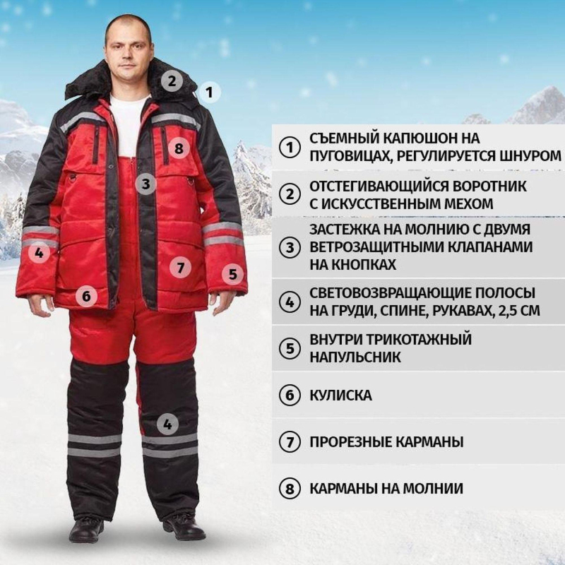 Костюм рабочий зимний муж з03-КПК красн/чер (р.68-70) 182-189