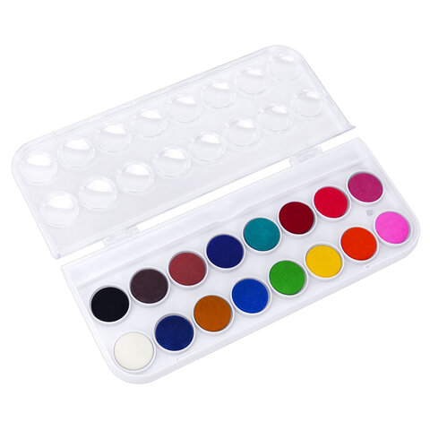 Краски акварельные ЮНЛАНДИЯ «ДОМИКИ» 16 цветов, круглые кюветы 23 мм, пенал