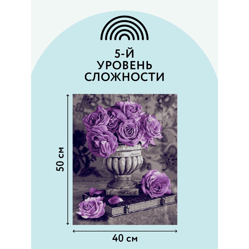 Картина по номерам на холсте ТРИ СОВЫ «Сиреневые розы», 40×50, с акриловыми красками и кистями