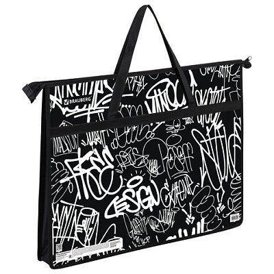 Папка для рисунков и чертежей с ручками BRAUBERG А3, пластик, молния сверху, «Graffiti»