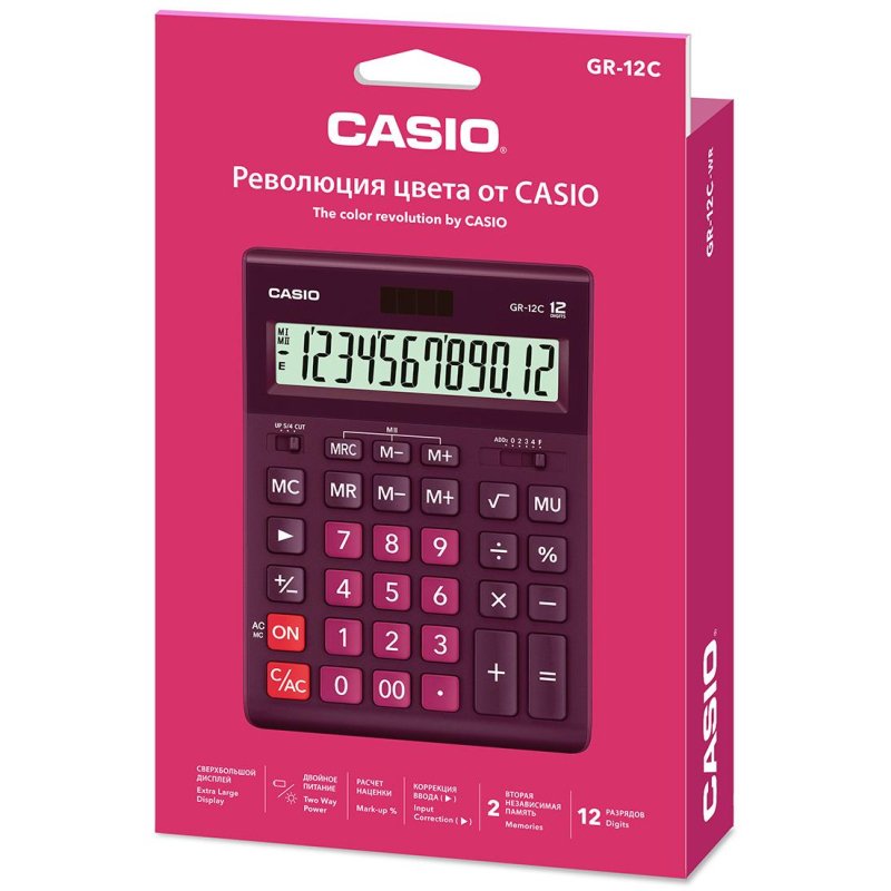 Калькулятор настольный Casio GR-12C-WR 12-разрядный бордовый