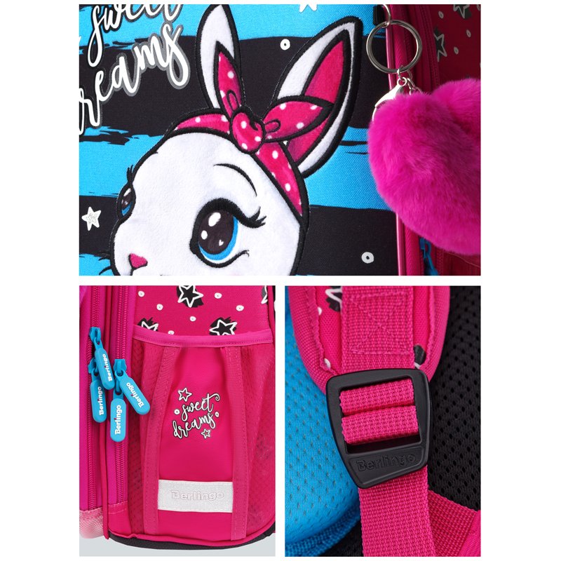 Ранец Berlingo Expert Max «Little bunny» 37×28×16см, 2 отделения, анатомическая спинка, дождевик в комплекте