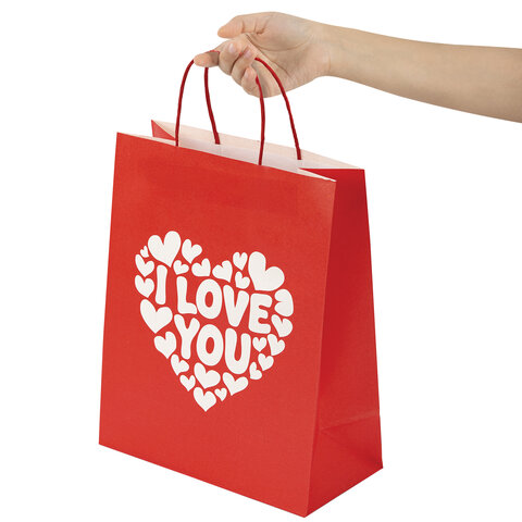 Пакет подарочный (1 штука) 26×13х32 см (L) «Love Kraft», крафт, ЗОЛОТАЯ СКАЗКА