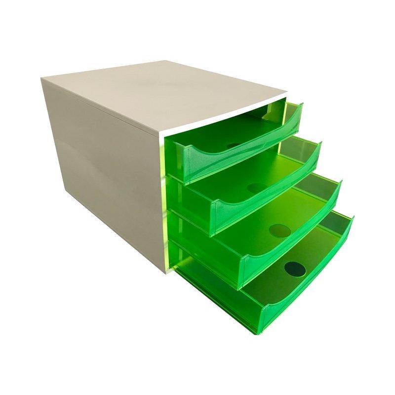 превью Бокс с выдвижными лотками Attache Selection 4 лотка серый/зеленый (формат А4+)