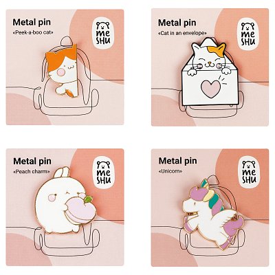 Набор металлических значков MESHU «Cute animals», эмаль, 4шт