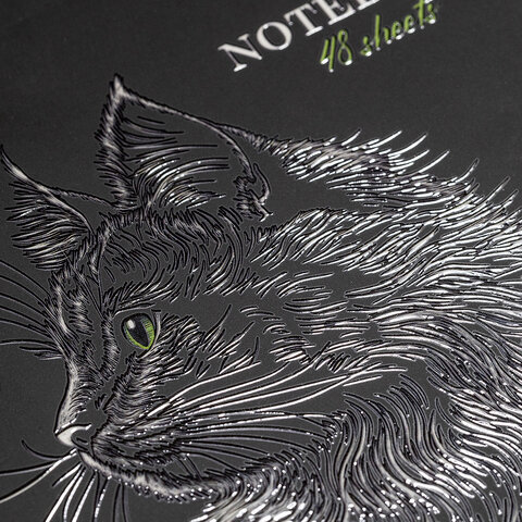 Тетрадь А5, 48 л., HATBER, скоба, клетка, матовая ламинация, 3D-лак, «Black Cat» (микс в спайке), 093159