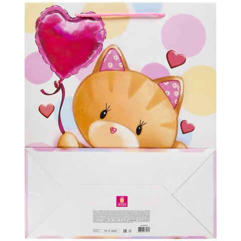Пакет подарочный 26.5×12.7×33 см ЗОЛОТАЯ СКАЗКА «Lovely Kitty», глиттер, белый с розовым