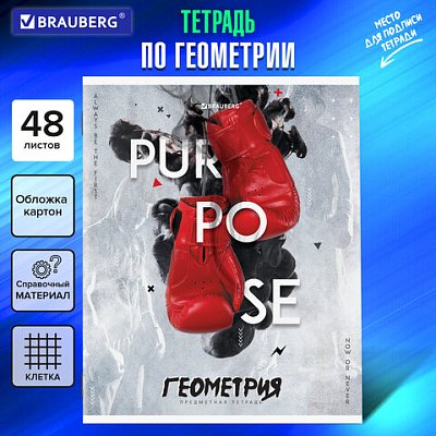 Тетрадь предметная «SPORT CLUB» 48 л., обложка картон, ГЕОМЕТРИЯ, клетка, подсказ, BRAUBERG