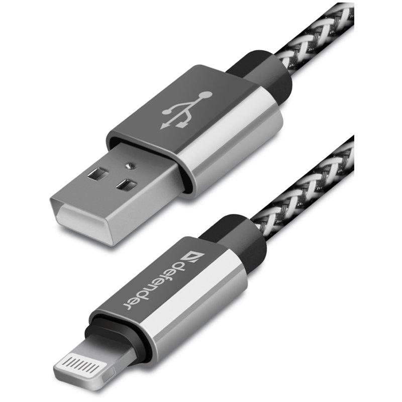 превью Кабель Defender ACH01-03T PRO USB(AM) - Lightning(M), для Apple, 2.1A output, в оплетке, 1м, белый