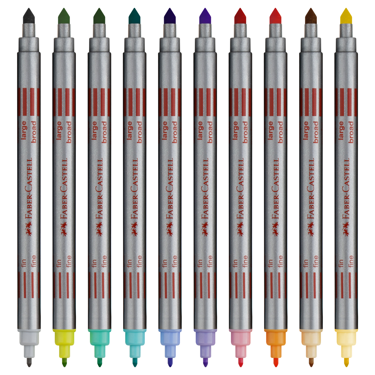 Фломастеры двусторонние Faber-Castell, 10 паст. цв., смываемые, пластик. уп., европодвес