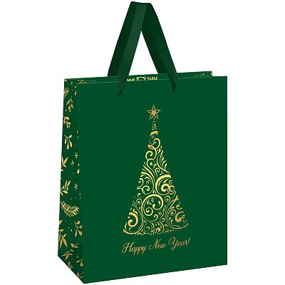 Пакет подарочный 26×32×12см MESHU «Christmas tree», фольга, матовая ламинация