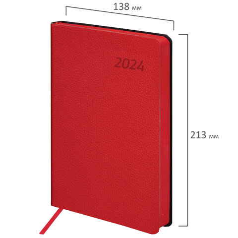 Ежедневник датированный 2024 А5 138×213 мм BRAUBERG «Stylish», под кожу, гибкий, красный