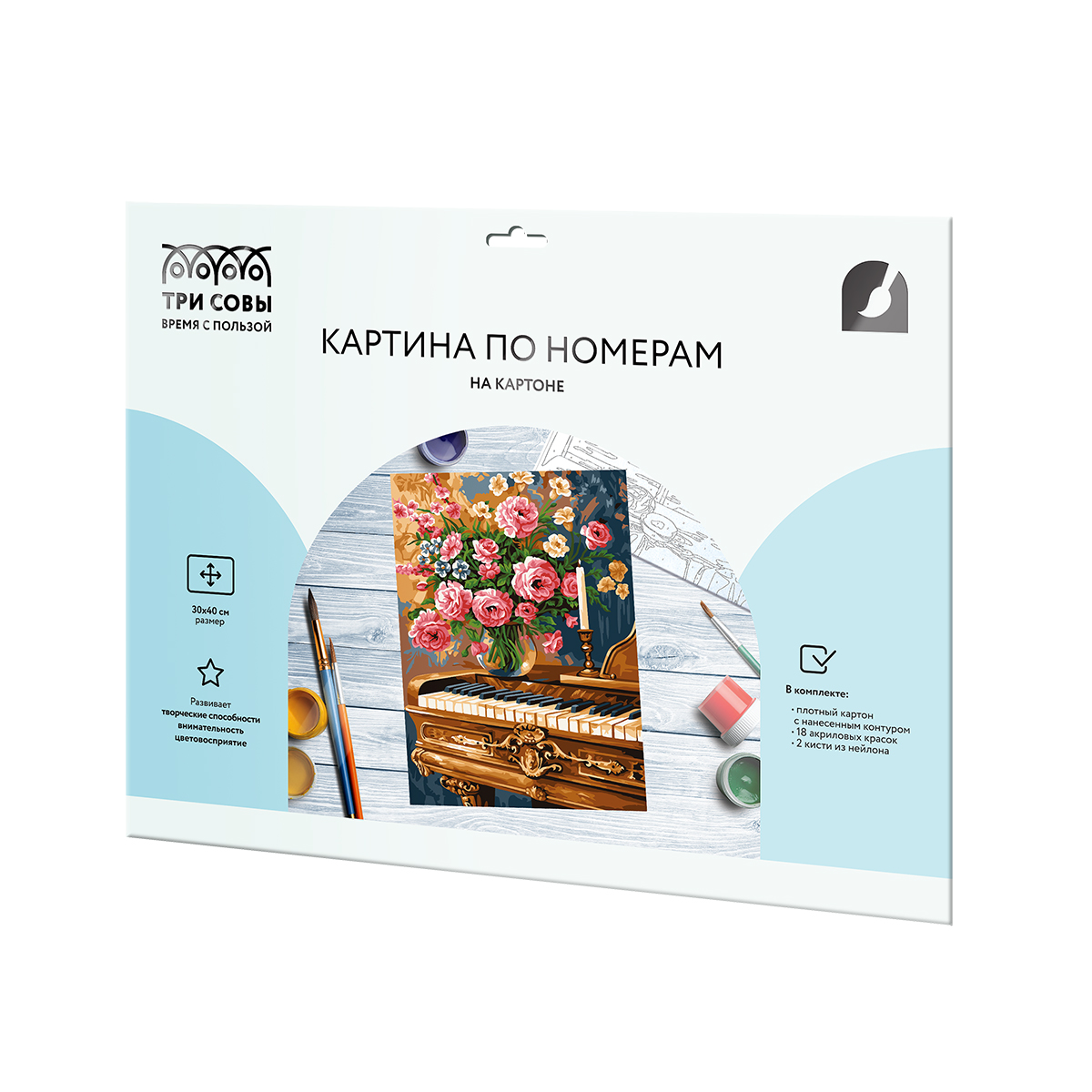 Картина по номерам на картоне ТРИ СОВЫ «Цветочная мелодия», 30×40, с акриловыми красками и кистями