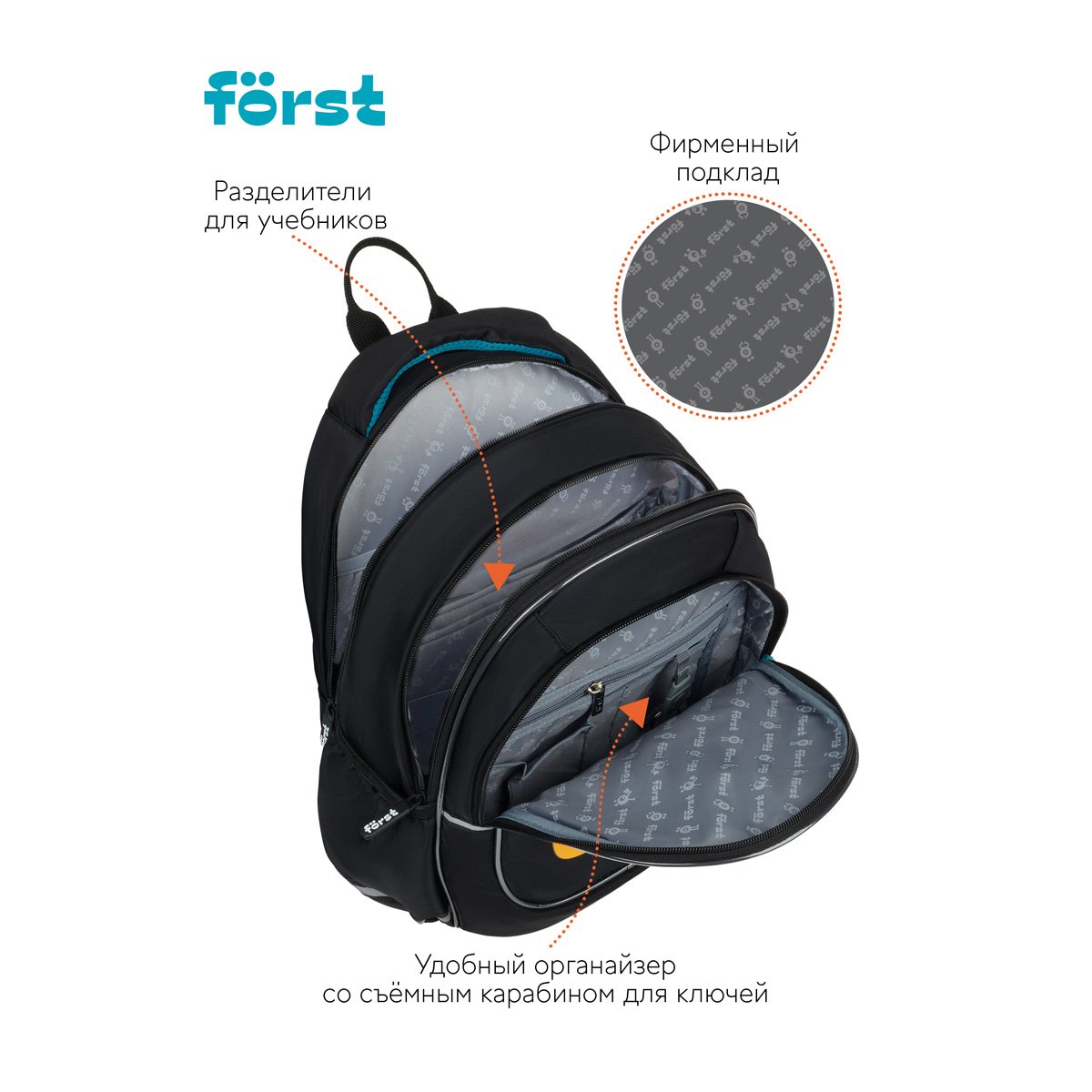 Рюкзак Först F-Cute «Up» 37×29×17 см, 3 отделения, 2 кармана, эргономичная спинка