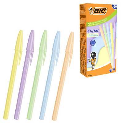 Ручка шариковая BIC «Cristal Pastel», СИНЯЯ, корпус ассорти, узел 1.0 мм, линия 0.32 мм