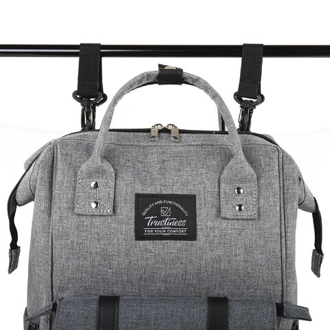 Рюкзак для мамы BRAUBERG MOMMY, крепления для коляски, термокарманы, серый, 41×24x17 см