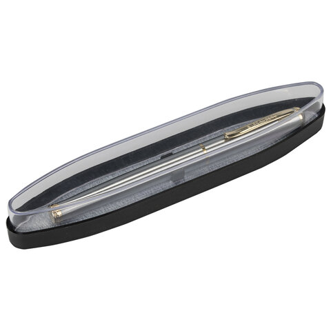 Ручка подарочная перьевая BRAUBERG Maestro, СИНЯЯ, корпус серебристый с золотистыми деталями, линия письма 0.25 мм