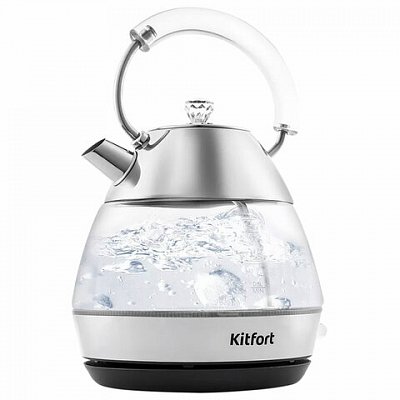 Чайник KITFORT КТ-678, 1.7 л, 2200 Вт, закрытый нагревательный элемент, стекло, серебристый